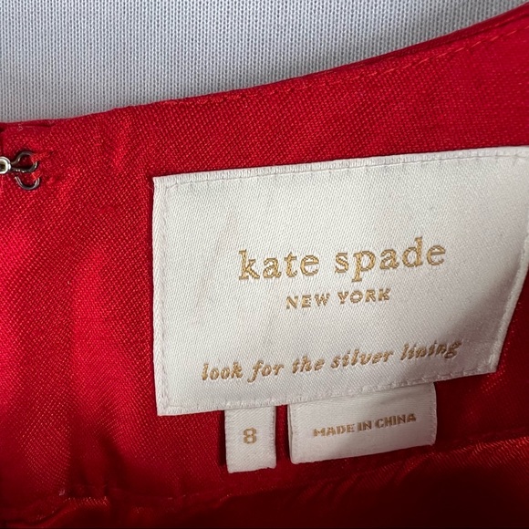 Kate Spade Carlyle Dress Red Satin Belted Bow Neckline Sheath Sleeveless 8 - Picture 3 of 4
